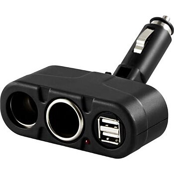 DELTACO USB-CAR2 strömadapter från Cigguttag 1224V till 2xCigg  2xUSB 5V 1A