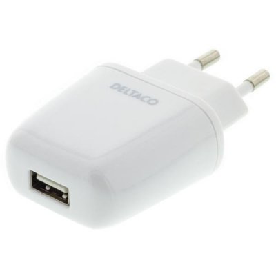 DELTACO USB-AC56 strömadapter från 230V till 5V USB, 2,1A Vit