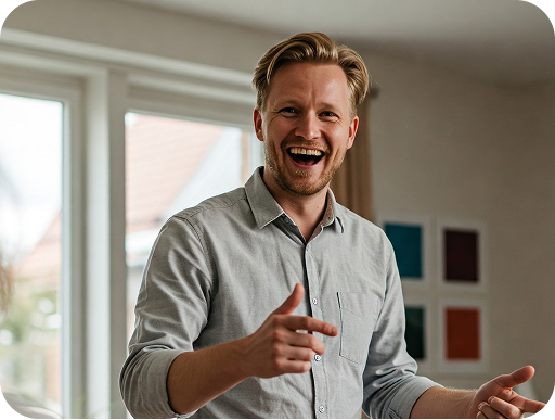 Smiling person in an office environment next to text describing how Webarch supports publishing in the right format for the right audience.