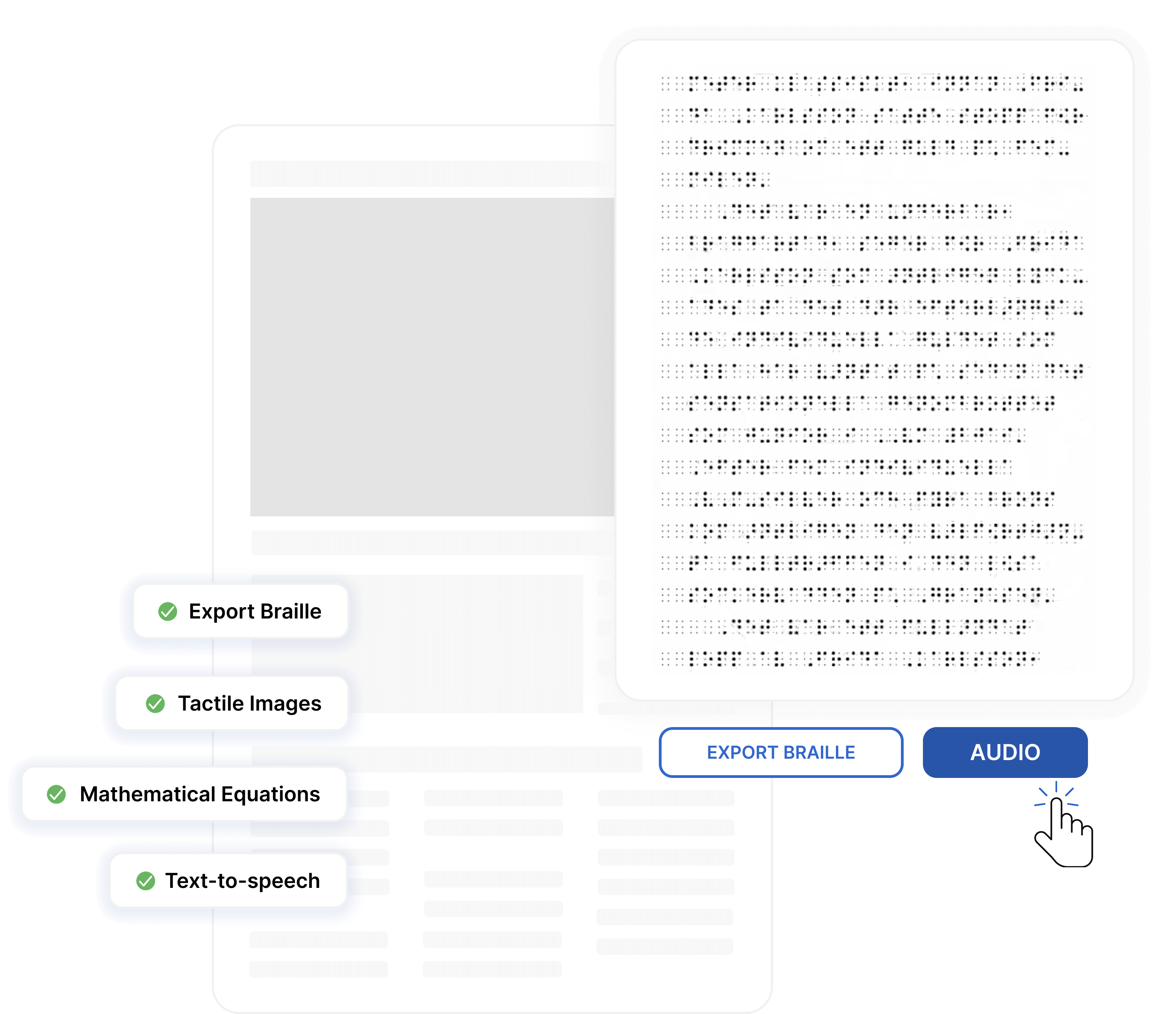 Illustration of Webarch’s support for accessible publishing, including Braille, text-to-speech, and DAISY.