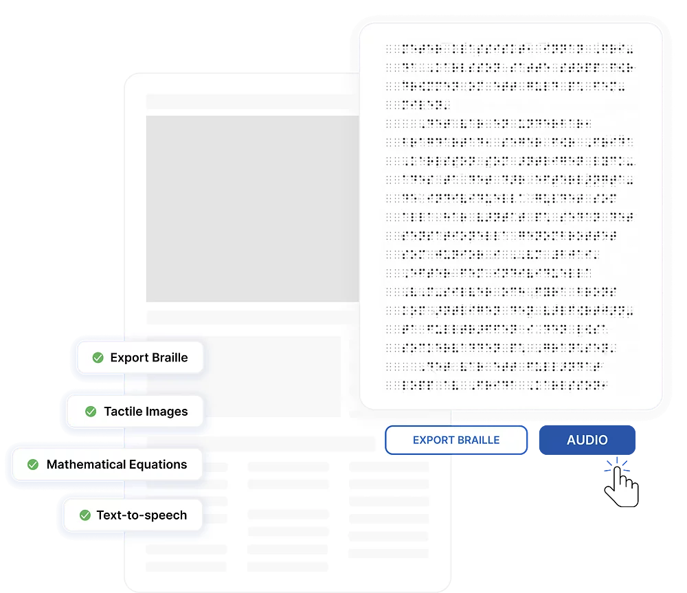 Illustration of Webarch’s support for accessible publishing, including Braille, text-to-speech, and DAISY.