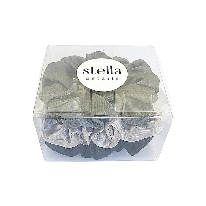 Stella Details Scrunchies 3-Pack i Presentask - svart, sand och grön - 3