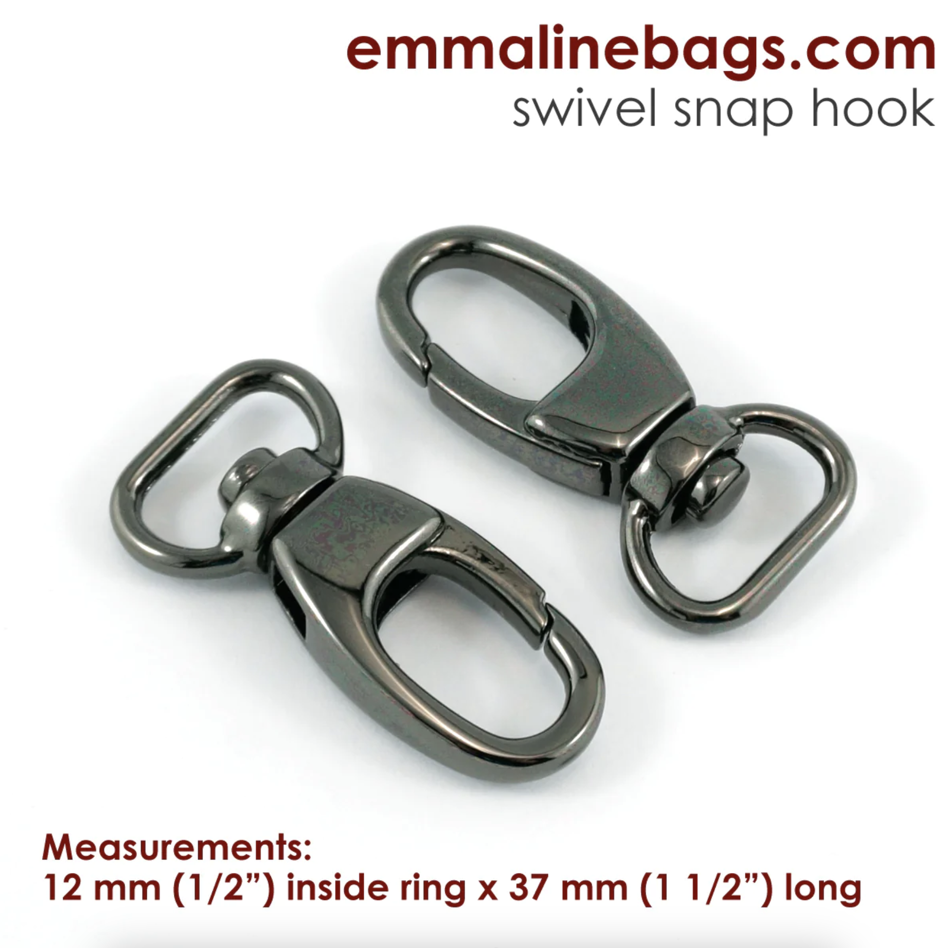 Swivel Snap Hook 1/2" -  gunmetal - 2 pack - Emmaline