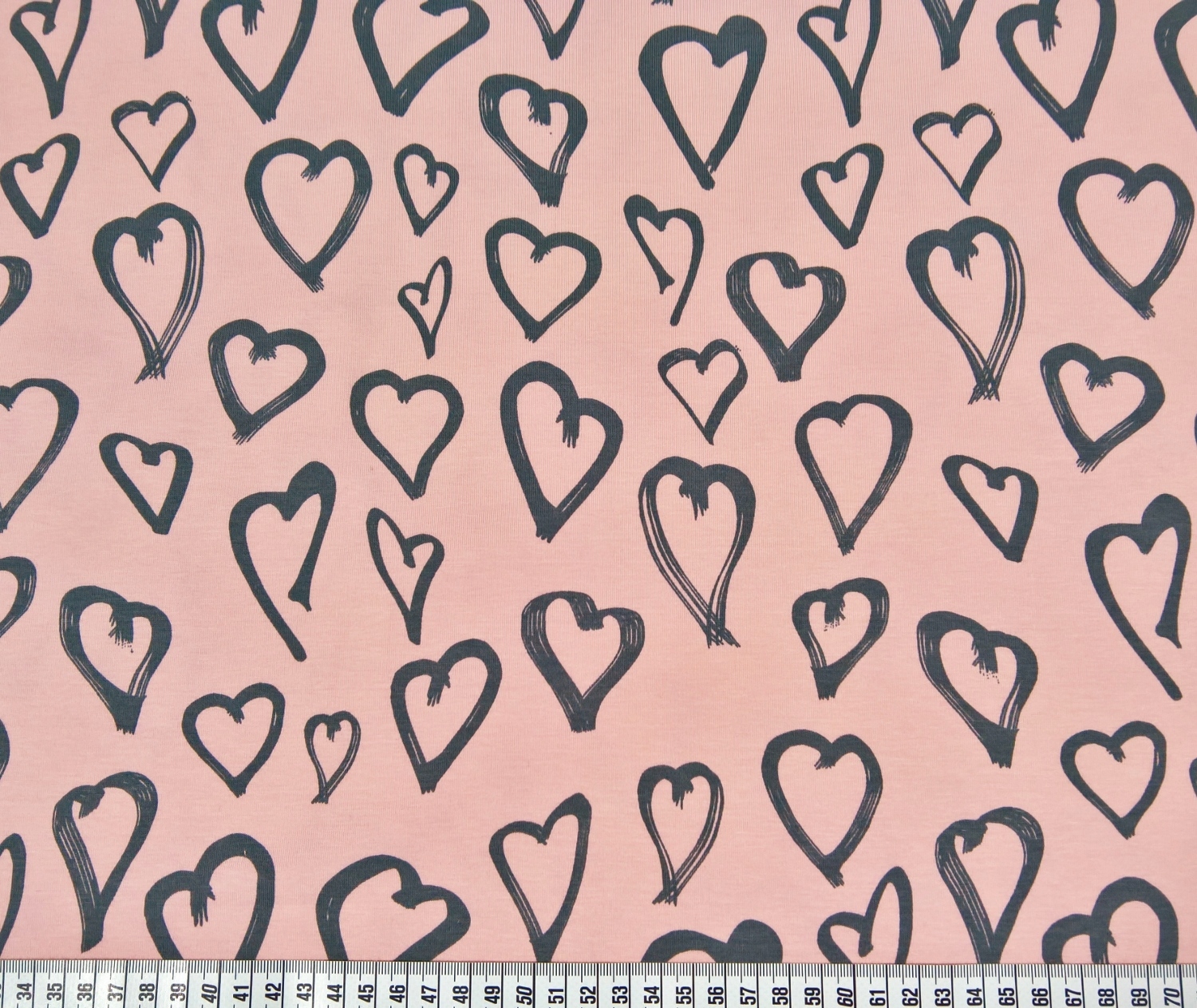 Grå hjärtan på rosa - bomullsjersey