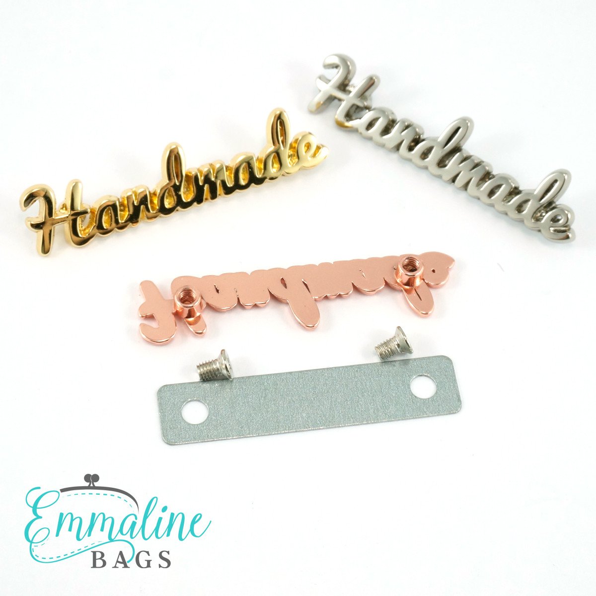 Metal Bag Label "Script Handmade" - Nickel  - Emmaline - 2