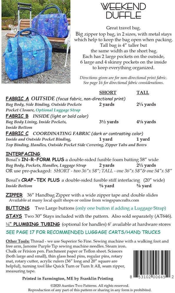 Väskmönster + väskbågar  - Aunties Two Patterns Weekend Duffle  - 3