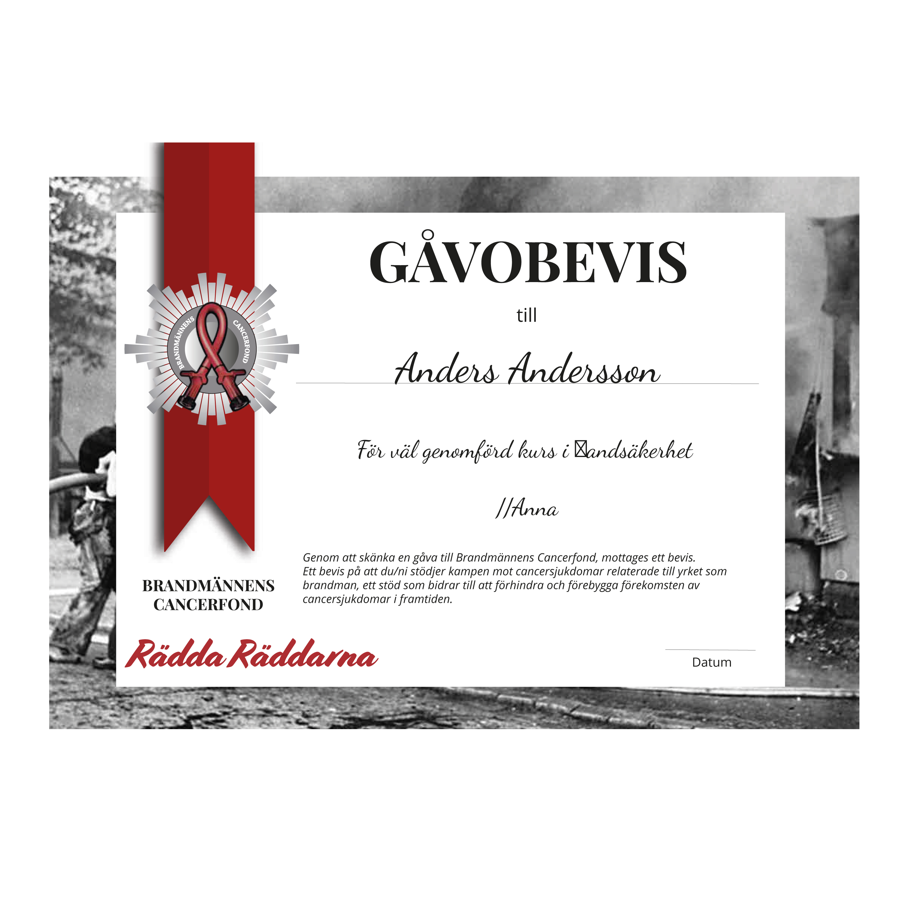Gåvobevis - Personlig hälsning