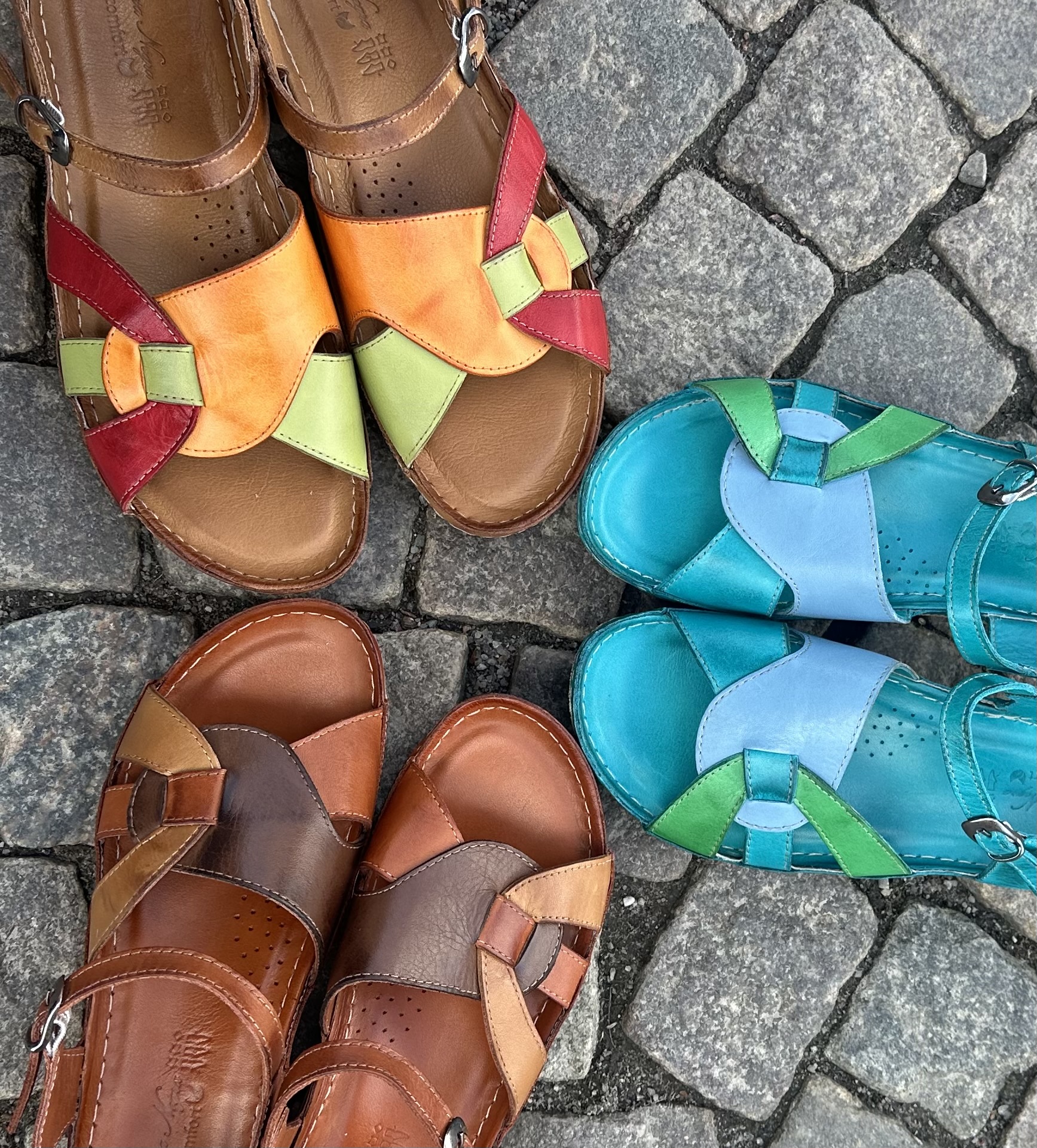 Sandaler i skinn från  Rosa Negra Comfort, Multi, orange/röd/grön - 7