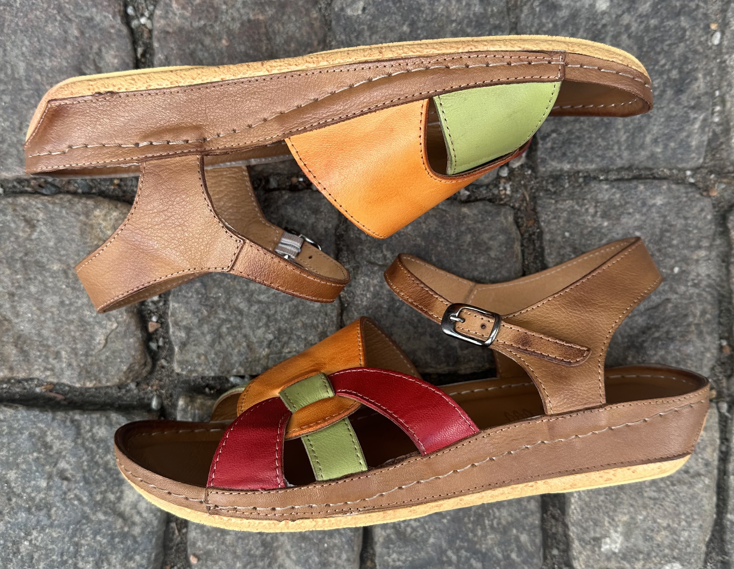 Sandaler i skinn från  Rosa Negra Comfort, Multi, orange/röd/grön - 2