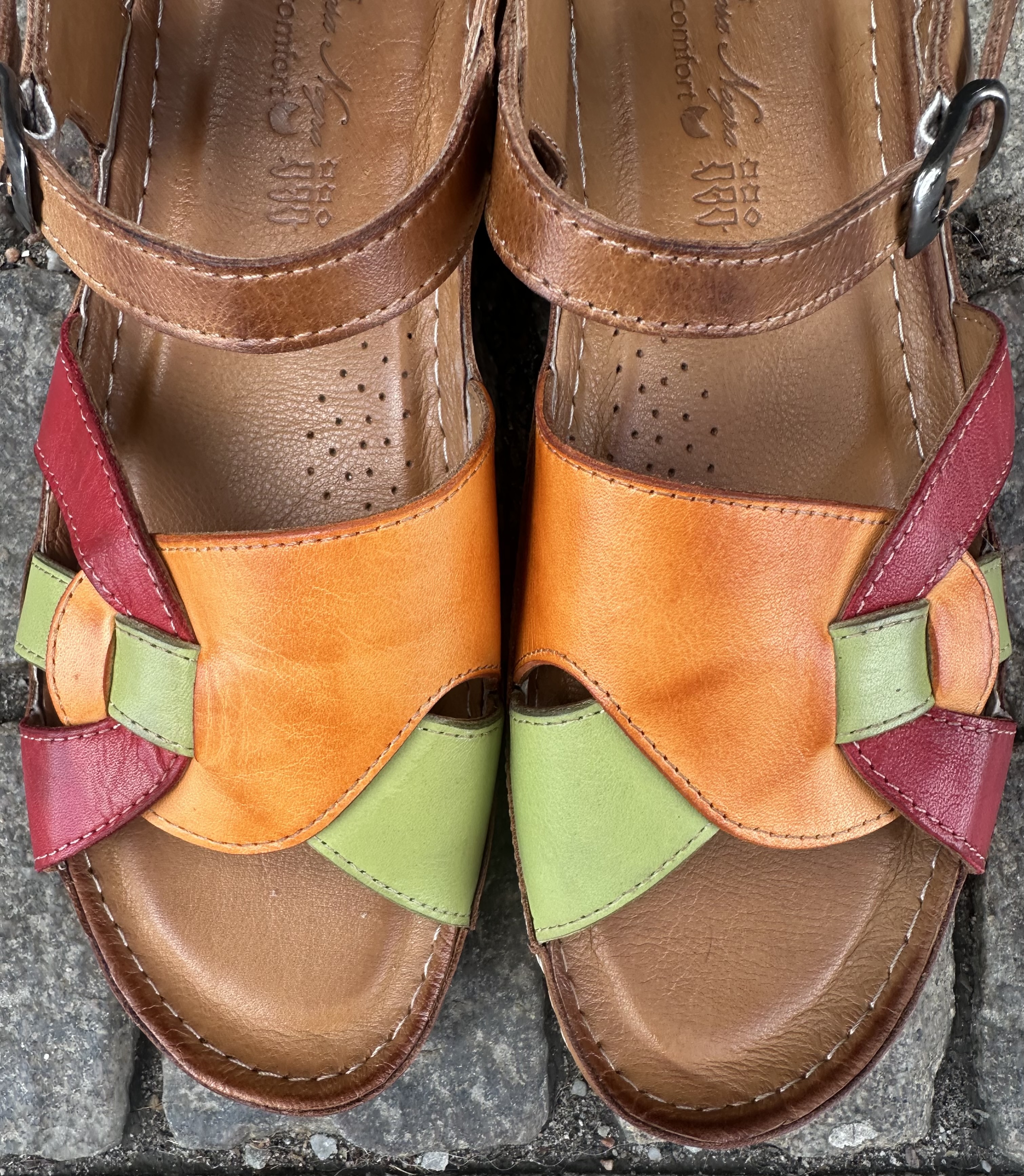 Sandaler i skinn från  Rosa Negra Comfort, Multi, orange/röd/grön - 3
