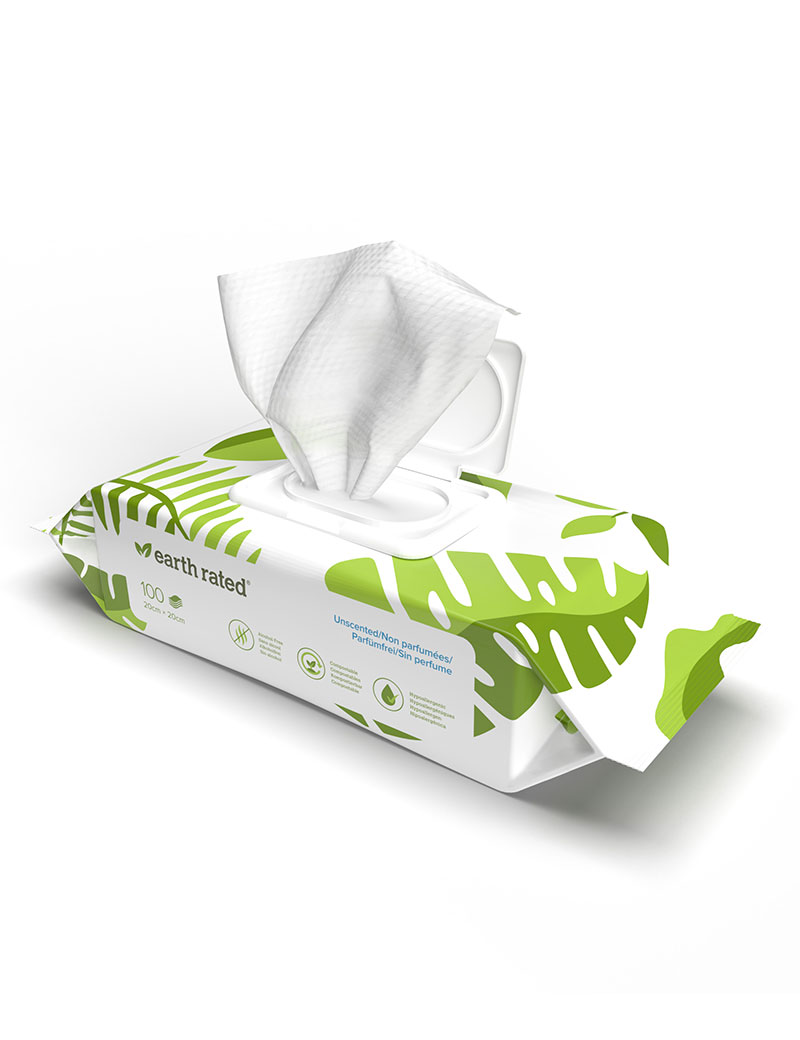 Earth Rated Compostable Wipes Unscented 100-pack OBS KORT DATUM!