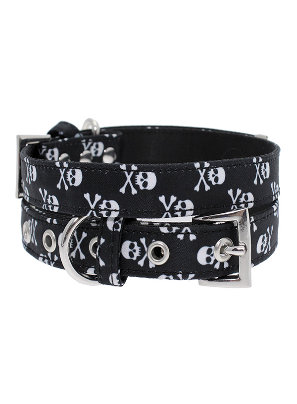 Urban Pup Skulls & Crossbones Fabric Halsband Svart/Vit Medium