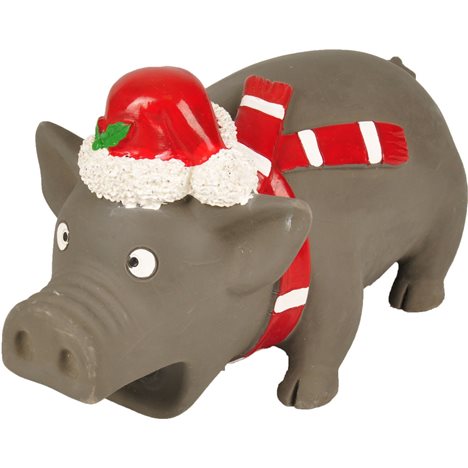 Hundleksak Julgrisen Piggy Svart Latex 21cm