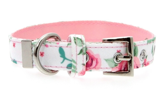 Urban Pup Halsband Pink Floral Cascade Vit/Rosa/Grön Small