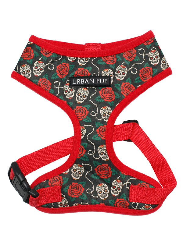 Urban Pup Skull & Roses Sele Svart/Röd