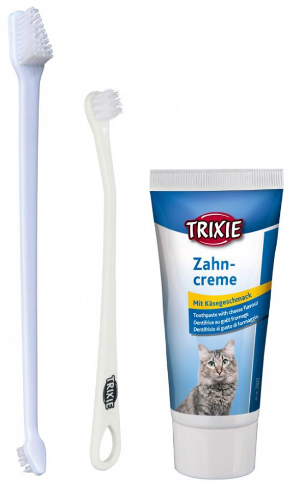Trixie Tandvårds Set För Katt 2 Borsta & Tandkräm Med Ostsmak OBS UTGÅTT DATUM!