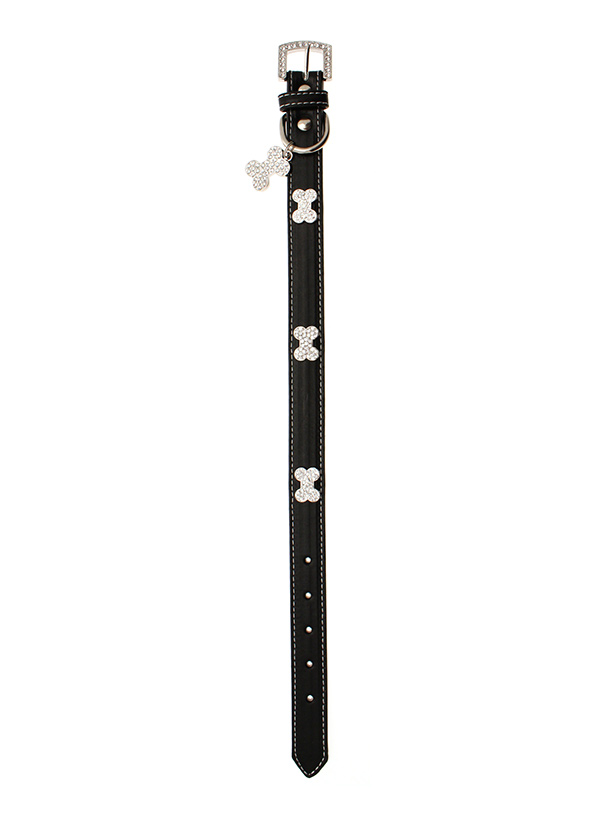 Urban Pup Bling Läderhalsband Med Hundben Svart - 6