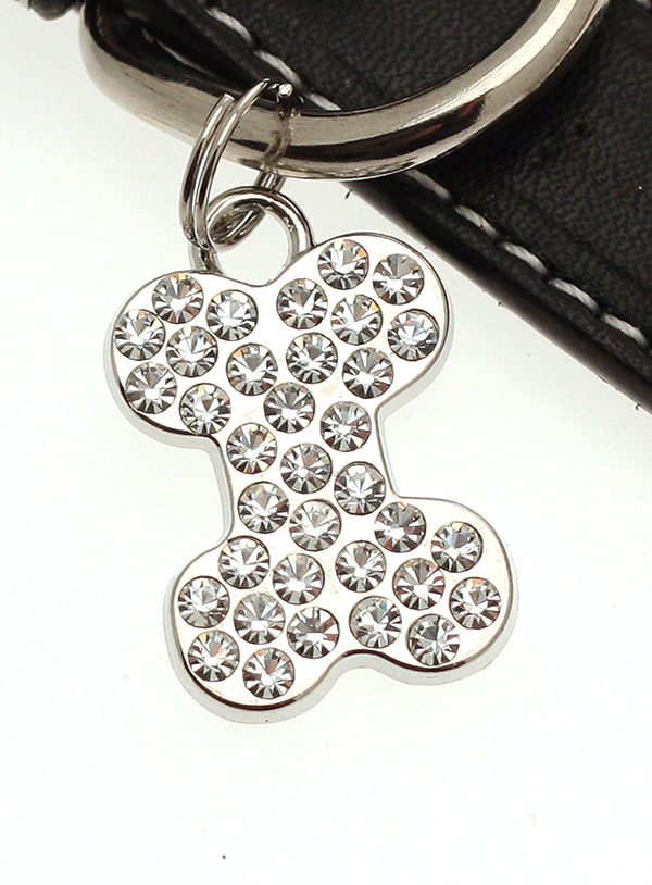 Urban Pup Bling Läderhalsband Med Hundben Svart - 2