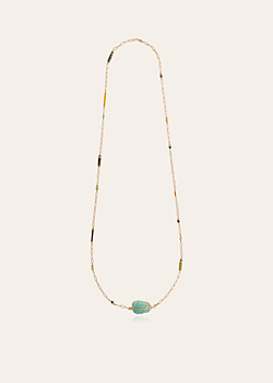 Rainbow long necklace gold - Amazonite
