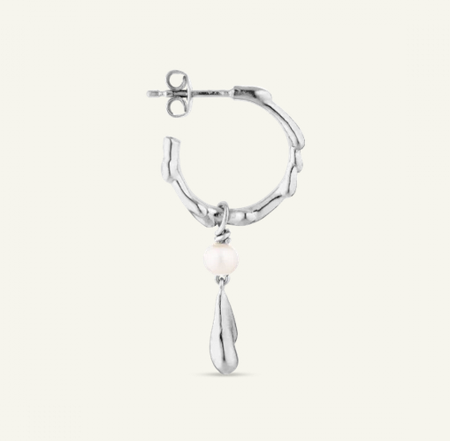 Drippy Hoop med Pärl Drop, Sterling Silver