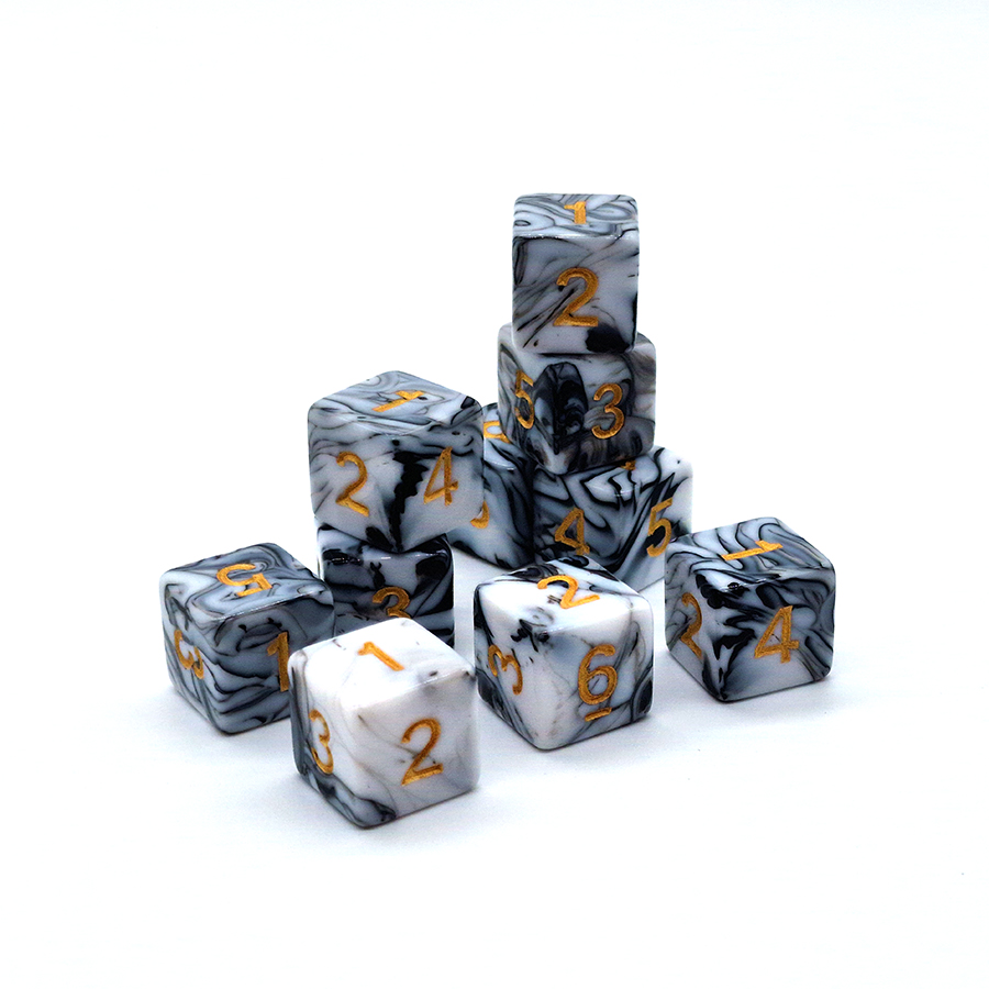 10-pack D6 White Marble