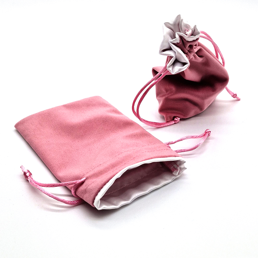Tärningspåse sammet, vit insida / rosa utsida