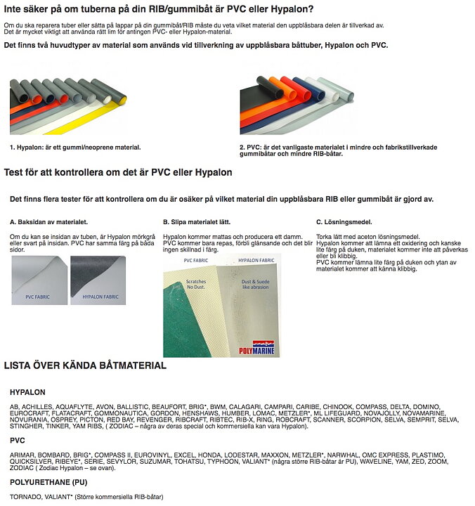 Monteringslim till båtar av PVC Polymarine
