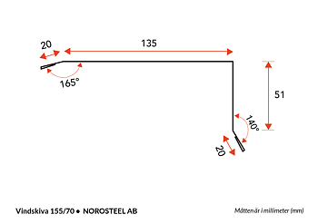 Vindskiva 155x70x2500mm / 0,5 mm, Vit