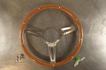 Steering Wheel 15" Stainless/Wood