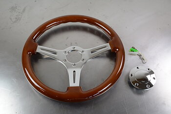 Steering Wheel 14" Chrome/Wood