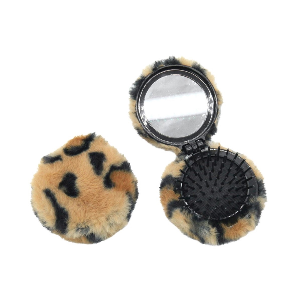 Borste Med Spegel Brun Leopard