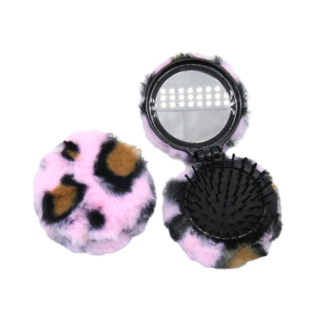 Borste Med Spegel Rosa Leopard