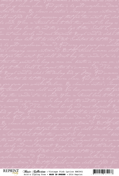 Vintage Pink Lyrics  Basic Collection A4 10 ark