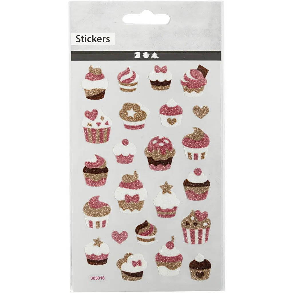 Stickers med glitter -Cupcakes - 15x10 cm