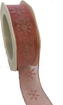 Organza ribbon whiht snowfalkes 1 mter