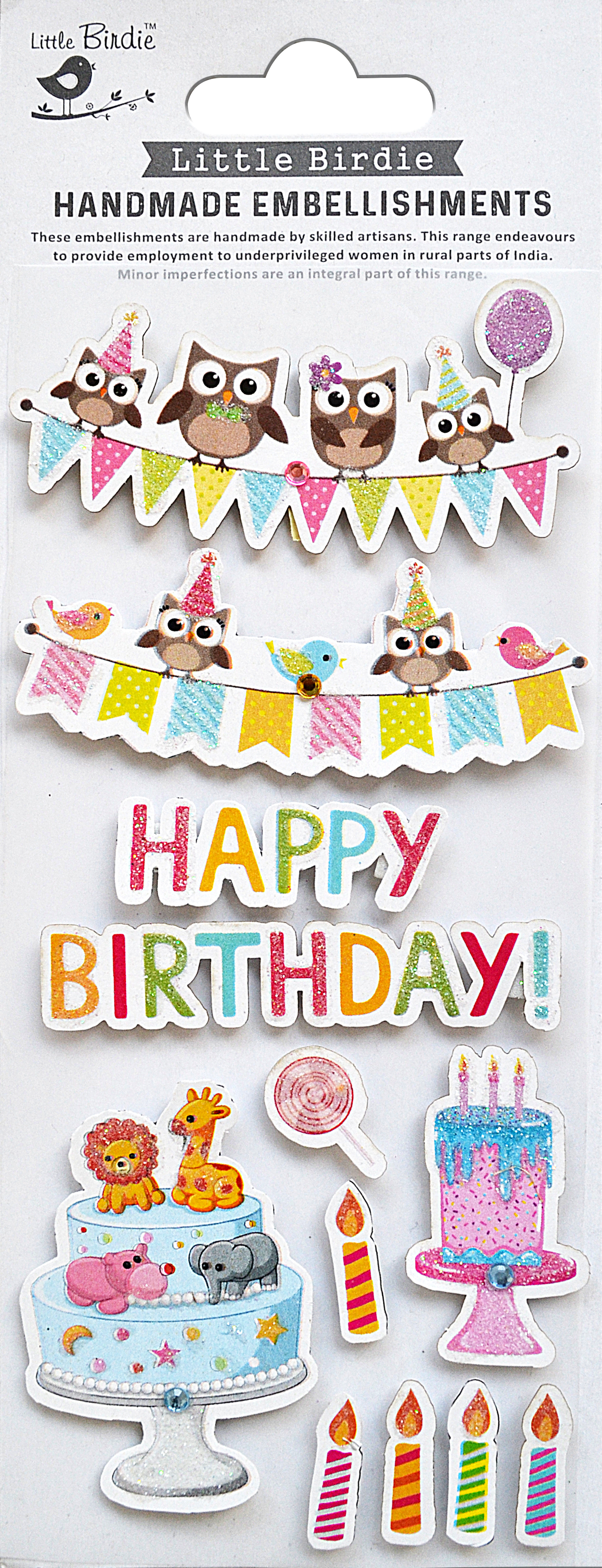 3D Stickers med Glitter Happy Birthday 