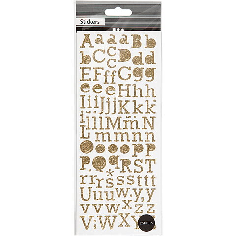 Glitterstickers, guld, bokstäver, 1ark