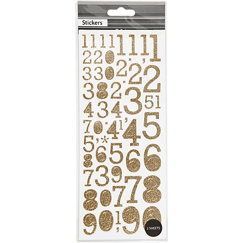 Glitterstickers, guld, siffror, 2ark