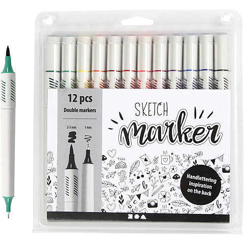Sketch Marker, spets: 1+2-5 mm, mixade färger, 12st.