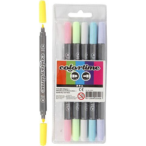 Colortime dubbeltusch, spets: 2,3+3,6 mm, pastellfärger, 6st.