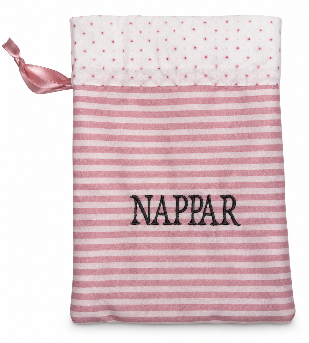 Nappåse i bomull med broderad text - praktisk nappförvaring | Rosa - 2