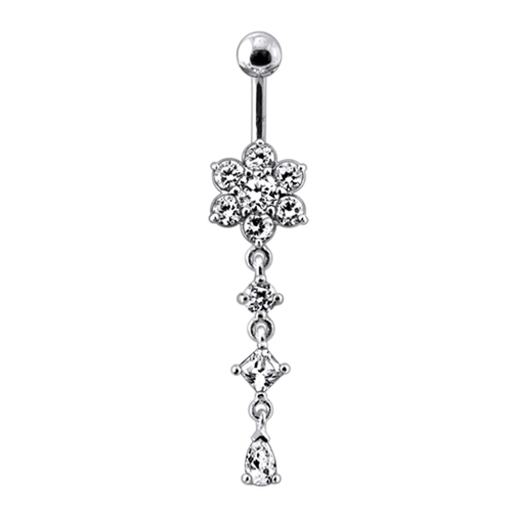 Navelpiercing med blomma och hänge