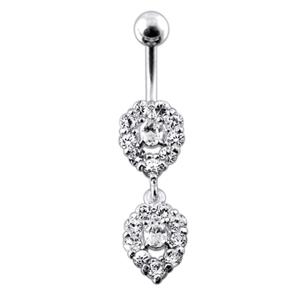 Navelpiercing med droppformade kristallhängen