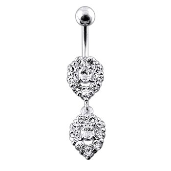 Navelpiercing med droppformade kristallhängen