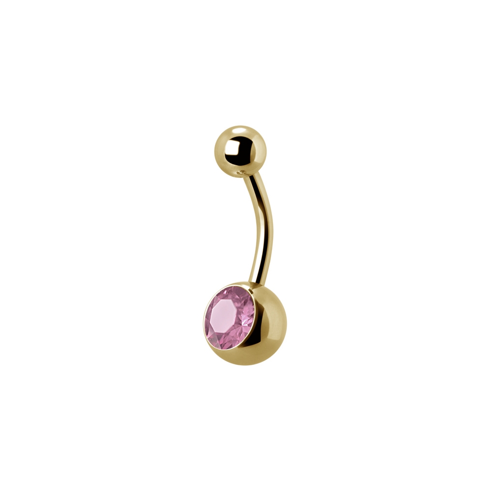 Navelpiercing - 1,6 mm - Guld - Enkel rosa kristall