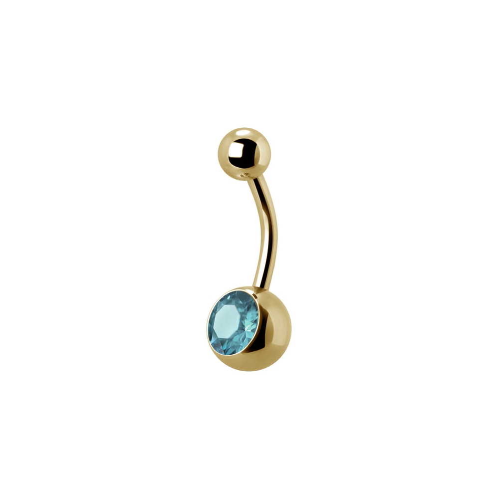 Navelpiercing - 1,6 mm - Guld - Enkel ljusblå kristall
