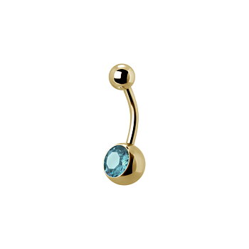 Navelpiercing - 1,6 mm - Guld - Enkel ljusblå kristall