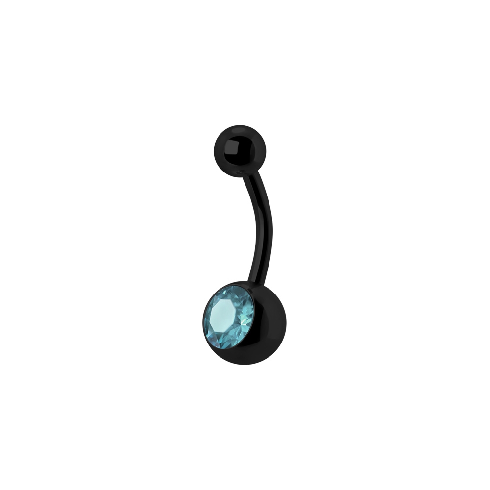 Navelpiercing - 1,6 mm - Svart - Enkel ljusblå kristall
