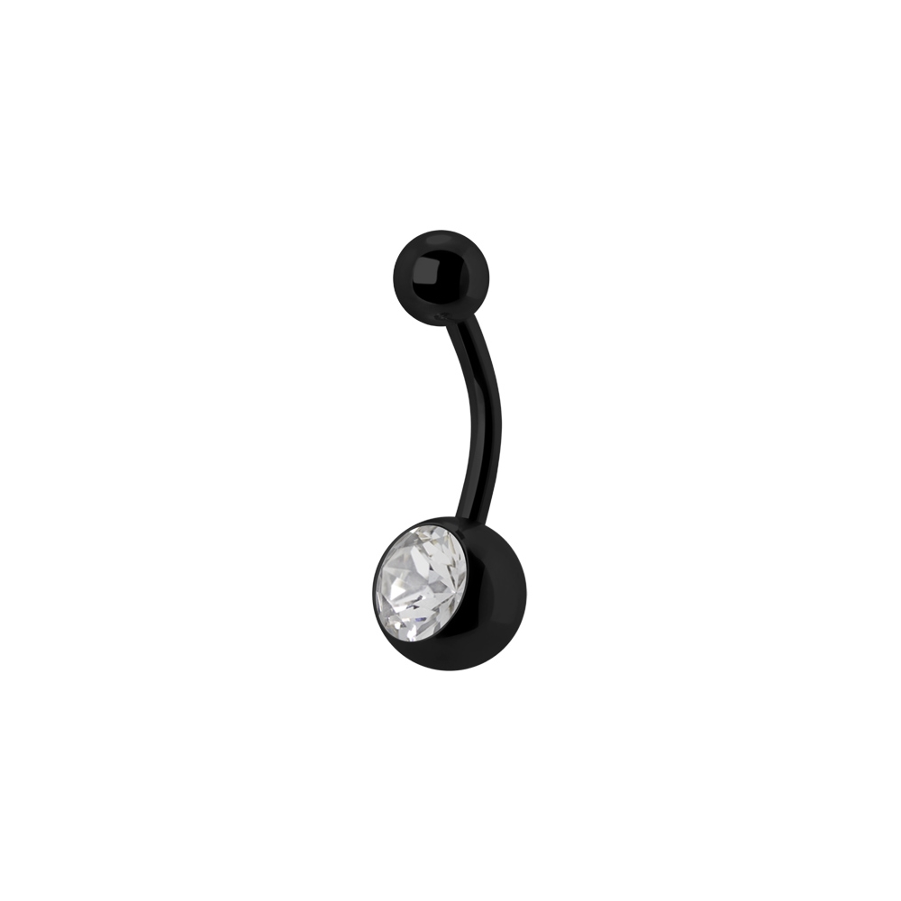 Navelpiercing - 1,6 mm - Svart - Enkel vit kristall - 3