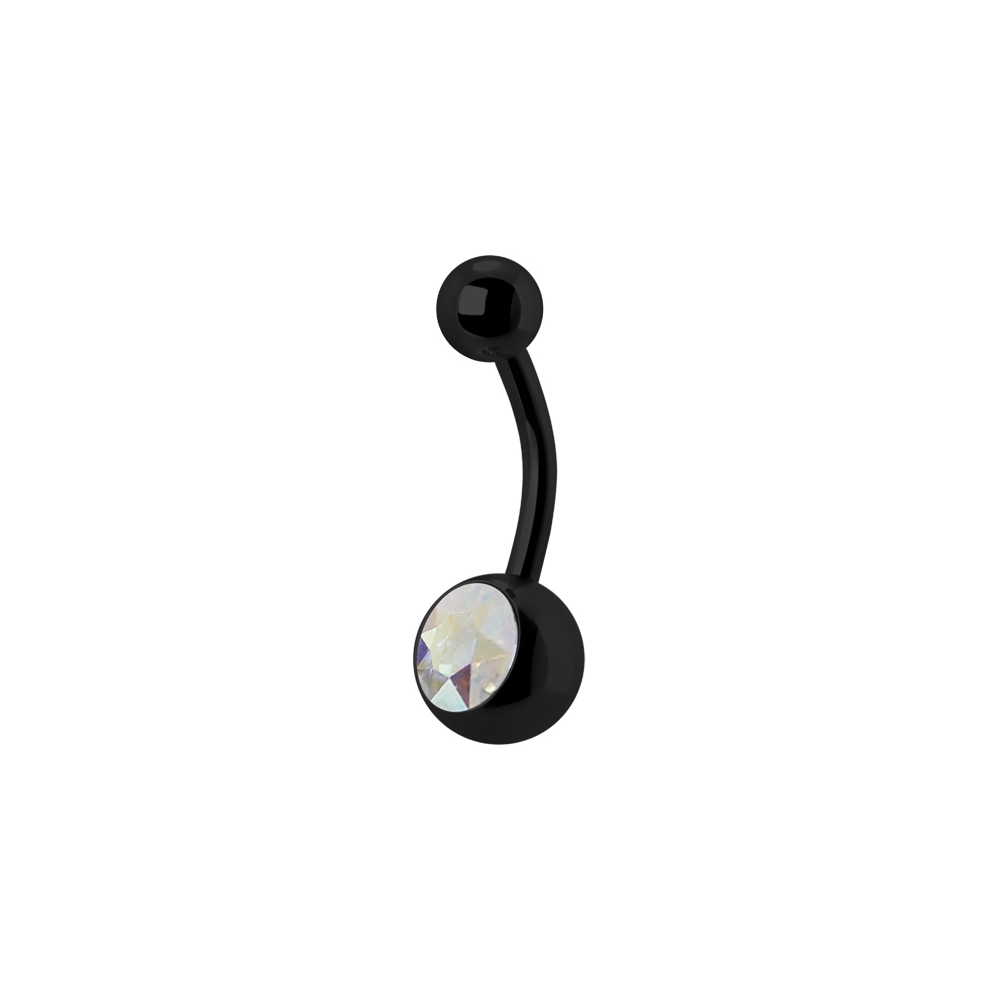 Navelpiercing - 1,6 mm - Svart - Enkel regnbågsskimrande kristall